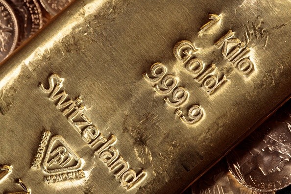 Swiss gold bars are pictured in Paris on February 20, 2020.