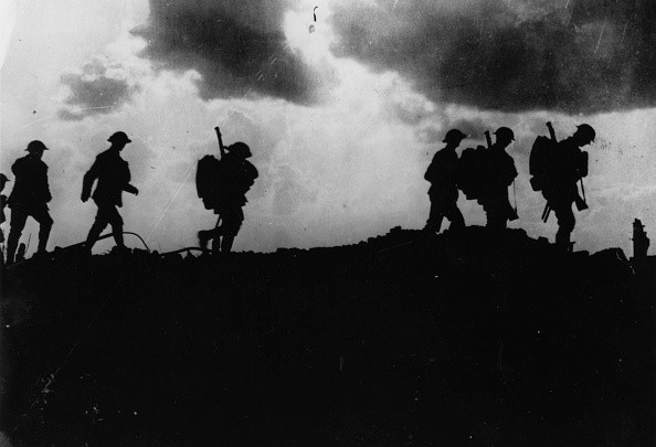 5th October 1917: British troops moving up to the trenches, 2.5 miles East of Ypres. 